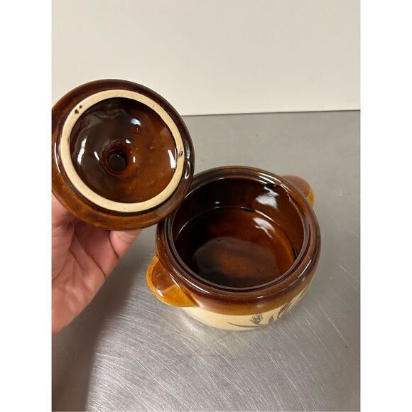 🌼5for$25🌼 Vintage Mini Bean Pot and Lid with Wheat Design Ombre 1 side - Picture 7 of 8